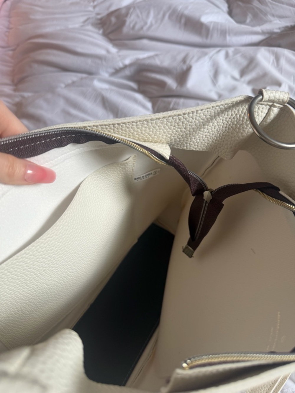 The Ahn Premium New York Cream White Pebbled Leather Hobo Bag - Picture 6 of 7